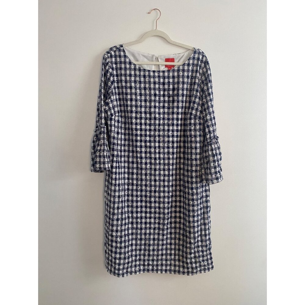 Blue & White Gingham Women’s Dress With Bell Sleeves by Melrose Size 18
